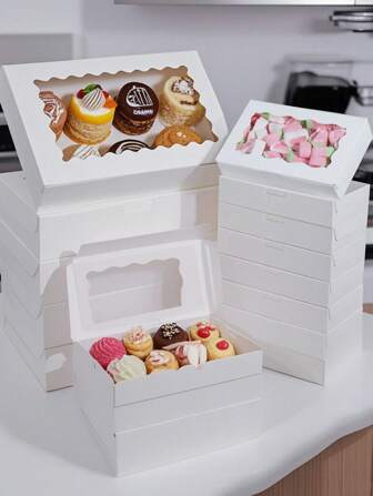 6PCS/1PC Bakery Boxes With Windows, Various Sizes Available. The Large Size Can Hold 12 Doughnuts. Automatic Pop-Up Large Cookie Boxes. The Pastry Gift Box (White) Is Suitable For Birthdays, Mother's Day, And Parties.