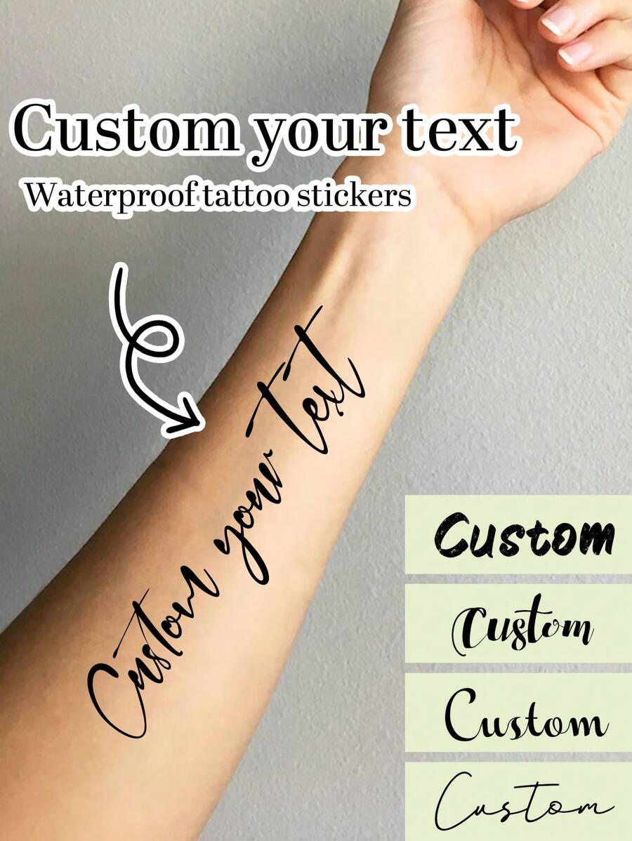 Custom Text Temporary Tattoos, Personalized Fake Tattoos, Customized Tattoo Saying Phrases,Customizable Letter Tattoo Stickers,Quote Tattoos,Suitable For Anniversaries,Weddings Celebration,Valentine's Day,Graduation Ceremonies,Birthday Party,Water Resistant,Ideal Gifts For Him/Her,Friends,Kids,Couples,Besties,Men,Women,Family - Multicolor - View 1