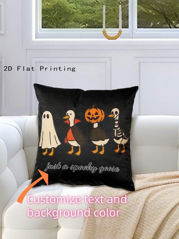 1pc Creative & Funny Halloween Pumpkin, Ghost, Duck, Skeleton Decorative Throw Pillow Cover, Customizable Size, Color, Text, Suitable For Halloween Home Decor