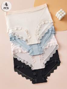 4PCS Lace Pure Bielizna Damska, Średni Stan Wygodne Majtki Casualowe, Wysoka Elastyczność I Przewiewność, Odpowiednie Na Wszystkie Pory Roku. Dostępne W Wielu Kolorach I Jednolitych Kolorach Dla Majtek