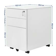 Caisson de Bureau Metal, Caisson de Rangement Mobile, avec roulettes et Serrure, pour Documents et Dossier Suspendu, avec 3 tiroirs, 30 x 45 x 60/39 x 52 x 60 cm Blanc - Blanc - Voir 9