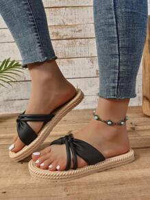 1 Pair Fashionable New Woven Sole Sandals For Teenagers, French Roman Beach Slippers For Summer, Pair With Dress And Fairy Style