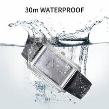 BERNY Men's Genuine Leather Strap Business Dress Watch-Minimalist Easy-To-Read Dial,Columnar Hour Markers,Vintage Trapezoidal Case,Date Window,30M Water-Resistant Quartz Watch For Office & Formal Events - 銀色 - 查看 6