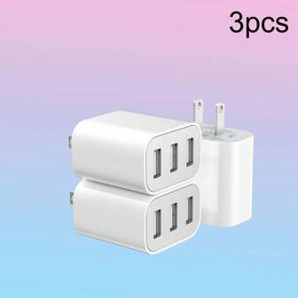 USB Wall Charger, Charger Adapter, 3 Port Quick Charger Plug Cube For I Phone 14 13 12 11 Pro Max 10 SE X XS 8 Plus For Galaxy S22 S21 S20 Power Block Fast Charging Box Brick