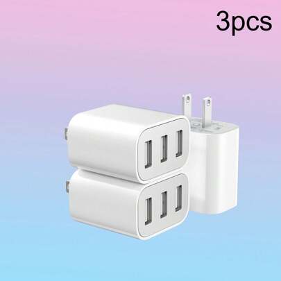 USB Wall Charger, Charger Adapter, 3 Port Quick Charger Plug Cube For I Phone 14 13 12 11 Pro Max 10 SE X XS 8 Plus For Galaxy S22 S21 S20 Power Block Fast Charging Box Brick