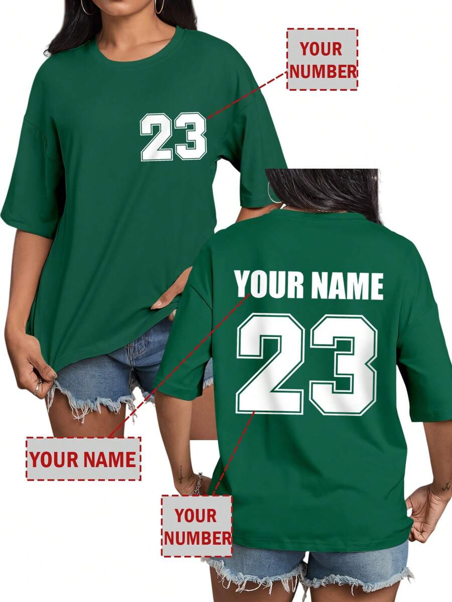 Customized Personalized Gifts, Customized Front And Back Women's T-Shirts, Add Your Name And Number, Front And Back Customization, You Can Choose Your Favorite Color And Font, Design Your Own Personalized Printed T-Shirt As A Gift For Your Girlfriend, Sweatshirt, Couple Date Shirt, Etc. Comfortable And Casual, Women's Tops, Custom Printed Tops, Custom Women's Short-Sleeved T-Shirts