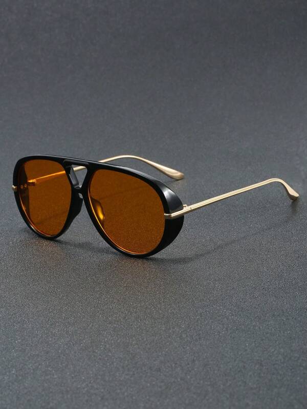 1pc Men's New Vintage Large Frame Metal Oval Fashion Glasses, Suitable For Daily, Outdoor, Street, Party, Gathering And Versatile Street Personalized Glasses, Summer 2025