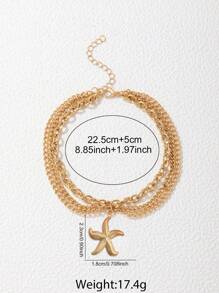 1 pièce Bracelet de cheville en acier inoxydable multicouche en forme d'étoile de mer, mode élégante pour soirée sexy, plage, vacances, tenue décontractée quotidienne, cadeau de vacances