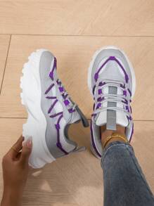 Women's Retro Sneakers - Fashionable Contrast Color Design - Comfortable & Breathable - Suitable For Daily Wear