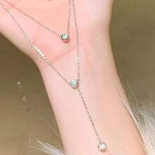 1 件彩色锆石镶嵌 Y 形链，不锈钢套索项链，奢华性感时尚女士项链，馈赠亲朋好友的最佳礼物 - 綠色 - 查看 4