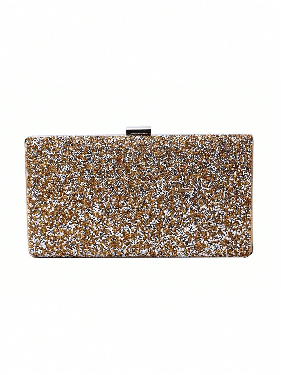Embrague de noche con adornos de strass premium, bolso de fiesta formal hecho a mano, bolso de banquete enjoyado - Dorado - Ver 1