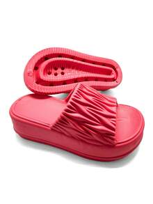 女士厚底拖鞋平底凉鞋，系带防滑厚底休闲户外/室内蓬松流苏拖鞋 - 玫紅色 - 查看 7