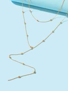 1pc Sexy Long Gold Beaded Double Chain Necklace