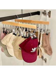 1 peça 12 clipes de cabide de madeira para chapéus, varal para secar roupas íntimas, gravatas, camisolas, cachecóis, cintos, organizador de armazenamento doméstico para banheiro, quarto, armário, guarda-roupa, casa, dormitório