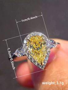 1pc Fashionable Cubic Zirconia Ring, Women's Wedding Engagement Party Jewelry, Valentine's Day Gift - Yellow - View 7