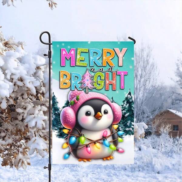 Christmas Garden Flag 12x18 Inch - Cute Penguin Winter Yard Decorations, Double-Sided, Durable Fade-Resistant Polyester Burlap, No Electricity Required, Festive Outdoor Holiday Decor