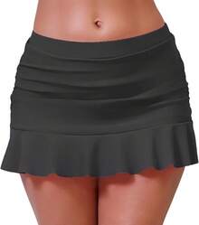 Halcurt Women's Low Waisted Ruched Ruffle Swim Skirts With Hipster Bikini Bottoms Tummy Control Swimsuit - Grey 1 - View 1
