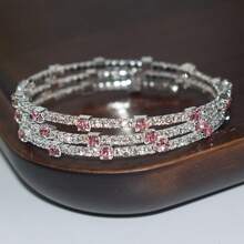 1 chiếc vòng tay dạng lắc tay thời trang đính pha lê, thích hợp để phụ nữ đeo hàng ngày - Bạc Tím - Xem 1