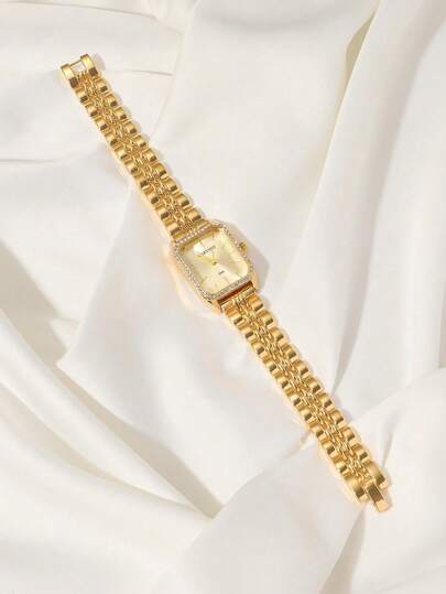 CARYINO 1pc Stainless Steel Strap Watch, Classic Square Shape, Elegante Versatile Inlaid Zirconia Quartz Wear, Business, Parties view 3