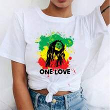 SUMMER REFRESHING Women's Fashion T-Shirts Bob Marley Printed Casual Round Neck Graphic Tee Cute Short Sleeve T-Shirts Summer Tops Harajuku Shirt - 白色 - 查看 1