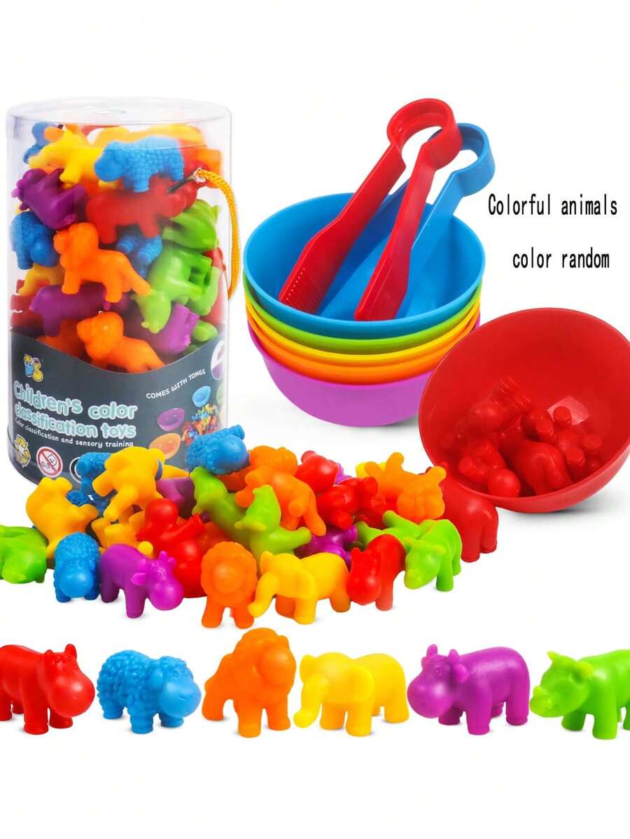 Counting Animals Toys Matching Game With Sorting Bowls , Preschool Learning Activities Montessori Sensory Fine Motor Toys Set, For Math Color Sorting Gifts, For Toddlers Kids Age 3+ Old Boys Girls - Multicolor - View 1