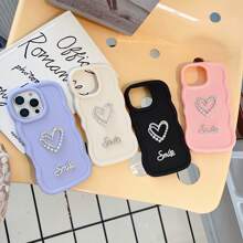 1pc Cute Comfortable Faux Pearl Double Heart Silver Letter Design Phone Case Compatible With Apple 16Pro Max/ Galaxy S24 Ultra, Infinix Smart 8/Infinix Hot 40i/Spark 20/Spark 20C/Spark Go 2024
