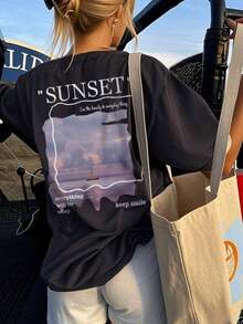 Plus Size Ladies' Round Neck Letter Printed Summer Casual Short Sleeved T-Shirt.Vacation Women Graphic Tees Black Top - Black - View 5