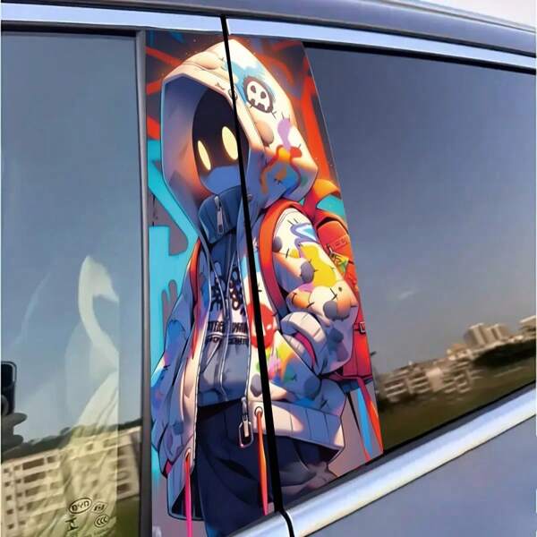 2pcs Fashionable Punk Style Anime Car Stickers, Refreshing Car Decoration