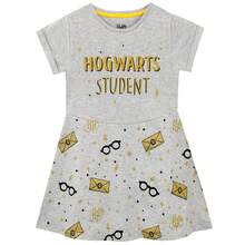 Harry Potter Dress | Hogwarts Letter & Harry's Glasses Girls' Summer Dress | Kids' Dresses | Fast UK Delivery Shipping | Trusted UK Seller | Great Gift For Kids | Perfect For Halloween, Birthdays And Christmas - Grey - View 1