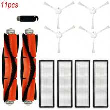 11-Pack Main Side Brush HEPA Filter Accessories Compatible With Xiaomi Mi Robot Vacuum-Mop Series, Mijia, Dreame, Includes 2 Main Brushes, 4 Side Brushes, 4 HEPA Filters, 1 Cleaning Tool