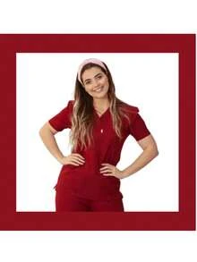 Women's Surgical Pajamas Hospital Set Scrub Private Comfortable Uniform - 酒紅色 - 查看 1