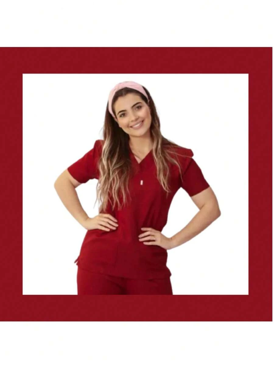 Women's Surgical Pajamas Hospital Set Scrub Private Comfortable Uniform - 酒紅色 - 查看 1