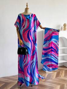 1 Bộ áo choàng dài in họa tiết nhiều màu cho nữ, khăn choàng trùm đầu thời trang dạo phố đa năng, áo choàng đi biển có khăn tua rua - Nhiều màu - Xem 4