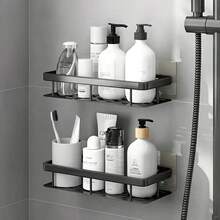 1PCS  Wall Mounted Stainless Steel Shelf, Self-Adhesive Bathroom Shelf, No-Punch Easy Installation Storage Basket, Space Saving Balcony, Bathroom, Kitchen, Bedroom Organizer, Bathroom Supplies, Storage Supplies - 免打孔1pcs - 查看 10