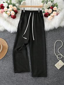 Women's Casual Drawstring Pocket Pants - Black - View 5