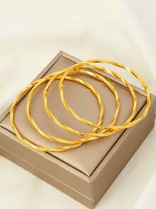 Set de 4 pulseras tipo brazalete vintage trenzadas de 3 hilos, chapadas en oro de 24k, aptas para uso diario, bodas, reuniones y regalos festivos
