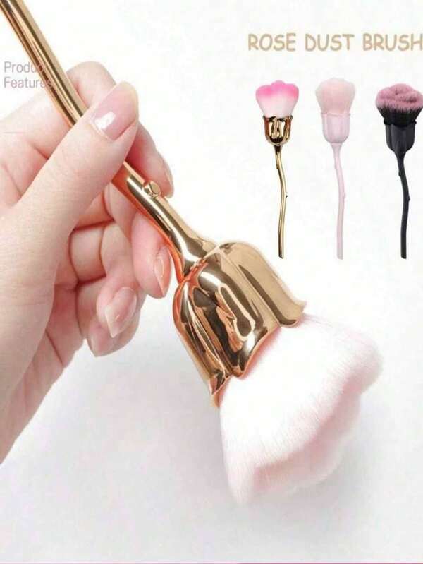 Cepillo de uñas con forma de rosa, multiusos para limpiar el polvo de las manos, rubor de maquillaje, maquillaje compacto, portátil y fácil de limpiar, adecuado para salones de uñas, uso personal, hogar y viajes