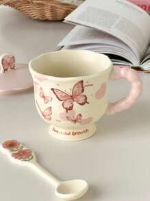 Tasse mit Cartoon-Motiv, Deckel und Löffel, Keramikbecher, schönes Geschenk für Mädchen, Souvenirbegleiter, Kaffeetasse, Paartasse