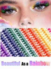 240 件 6 色混合单根睫毛簇 D 卷 14 毫米颜色 DIY 睫毛簇自然外观薄、超柔软、超轻彩虹色可重复使用单段假睫毛，适合初学者在家或旅行日常生活、聚会、音乐节、万圣节、圣诞节