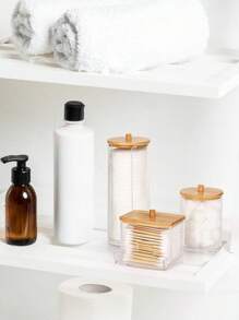 3pcs Vanity Makeup Storage Organizer, Q-Tip Holder Bathroom Container, Round Pad/Floss Dispenser, For Sorting And Storing