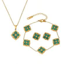 Conjunto de joyas de pulsera, collar y pendientes con flores, estilo accesorio de palacio de rombos, de estilo europeo y estadounidense