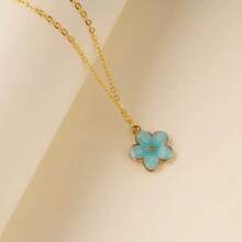 Colar feminino com pingente de flor de cinco folhas, versátil e moderno, 4 cores, corrente para clavícula, adequado para festas, encontros, praia, férias e uso diário