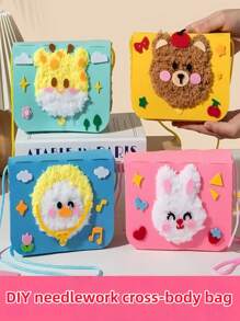 1 pieza Juego de bordado de muñeca DIY con animales de dibujos animados en fieltro, kit de costura de artesanía con pegatinas, kit de costura de arte y manualidades. Cose, cose, cose, rellena juguetes