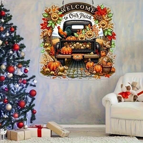 1 stuk DIY Diamond Painting Art Set met 2D plat patroon - Halloween decoratie hangend ornament | Unieke kristallen borduurwerk mozaïek krans hanger | Acryl kristal ambachtelijk huis & tuin decoratie | Hangend ornament voor ramen, muren en deuren | Perfect cadeau voor de feestdagen, 2D plat