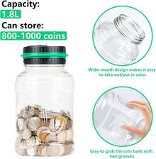 Digital Counting Piggy Banks For Adults, 1.8L Capacity Coin Bank With LCD Counter Display, Transparent Money Coin Jar For Money Saving, Holds All US Coins, Ideal Gift For Boys Girls (Green) - Lime Green - View 7