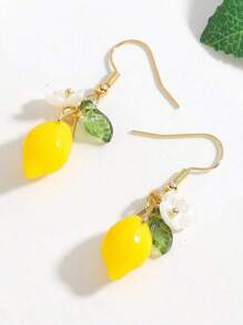 3pcs/Set Summer Fresh & Sweet Lemon Necklace & Earrings Set, Nature Inspired Fruit, Flower, Leaf Pendant Jewelry For Women