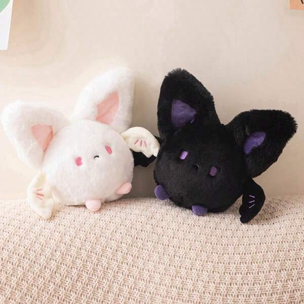 1pc Cute Black & White Bat Plush Doll, Halloween Decoration, Party Accessory, Gift For Kids