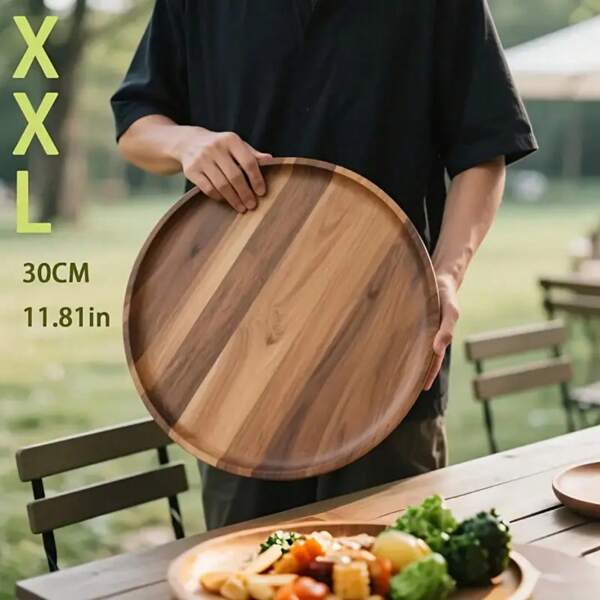 1pc 10-Inch Acacia Round Tray, High Quality, Multi-Purpose Placement, Kitchen Round Tray For Cabinets, Sideboards And Tables