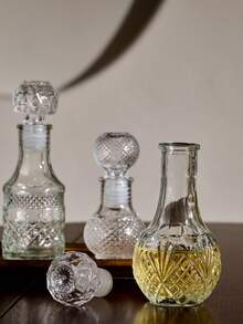 Cirelle 1Pc Vintage Split Bottle, Crystal Empty Refillable Home Table Decoration Bottle,Creative Mini Bottles Clear Transparent Glass Carving Bottle,Travel Perfume Liquid Bottle(1.69oz/50ml And 3.38oz/100ml Available), Rama Table Decor, Bedroom Supplies, Housewarming Gift, Travel Essentials, Gifts For Women/Girls/Girlfriend