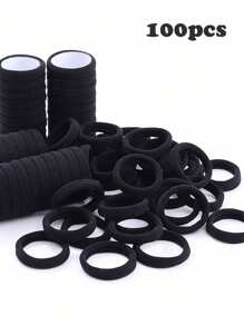 Set de 100 piezas Bandas elásticas sencillas de color negro básico de 4 cm para mujeres y niñas, accesorios para el cabello, sujetadores de coleta, ligas para el cabello, accesorios para el cabello